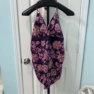 Motherhood Maternity Women’s XL Purple Floral Halter Swim Bathing Suit Top